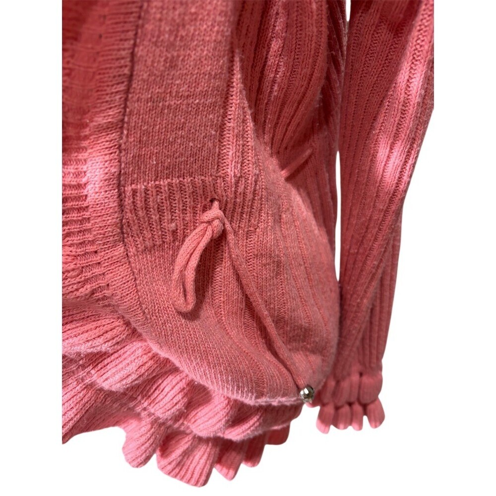 Jon & Anna Cardigan Sweater Womens L Pink Ruffle Open Front Waist Tie - Picture 5 of 9